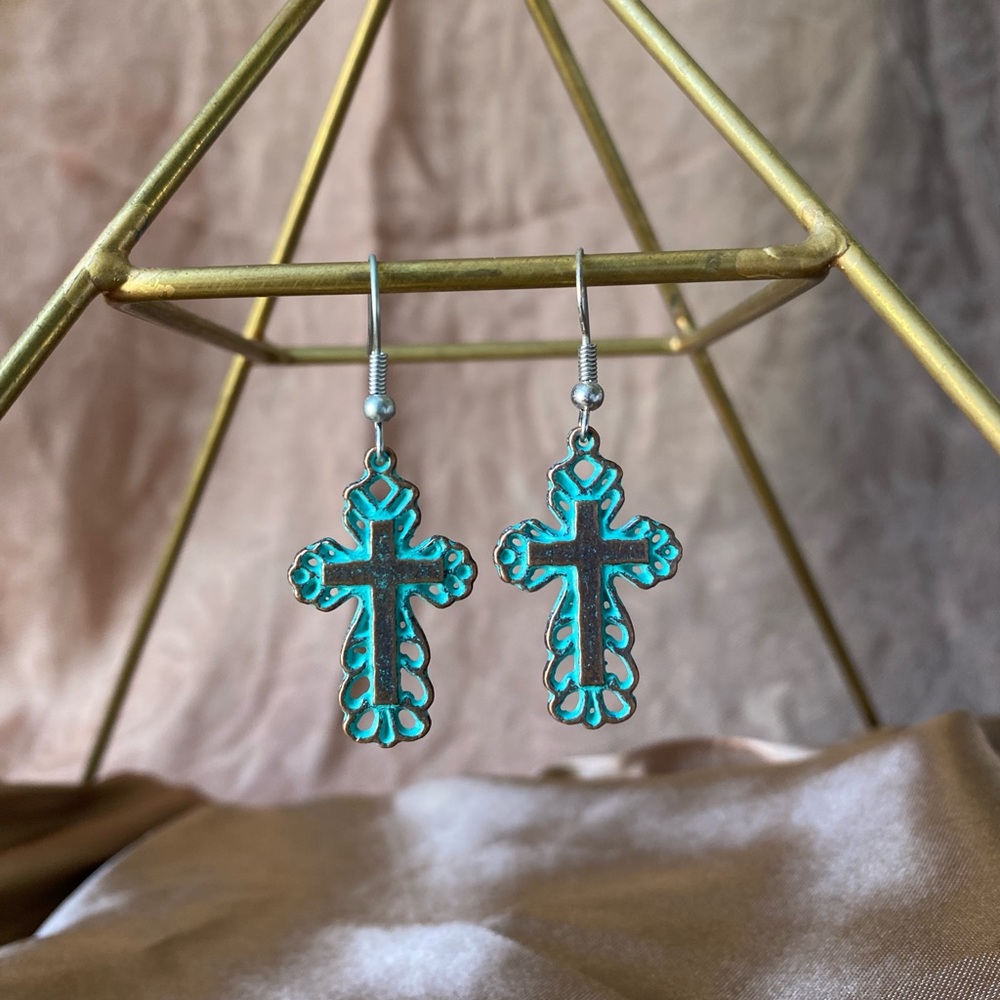 Turquoise Cross Dangle Earrings